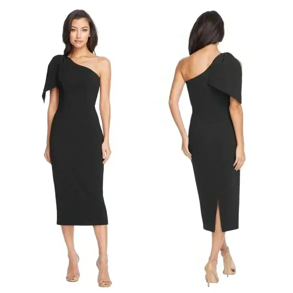 NWT Dress the Population Tiffany One-Shoulder Sheath Dress Black